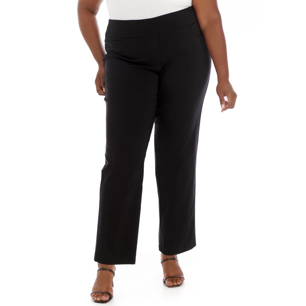 Ruby Rd Slimming Contour Waistband Pants Women 18W Tech Stretch Black Pull On